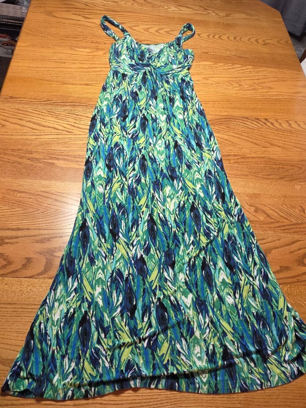AB Studio Maxi Tank Dress Blue Green V-neck Women size M